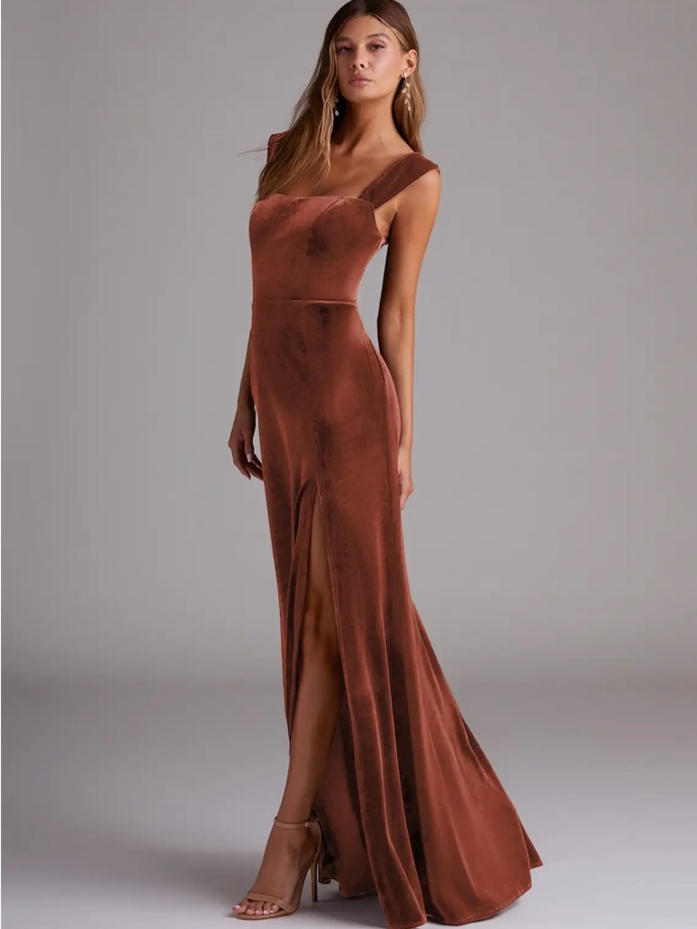 Azazie Terracotta Velvet Junia Bridesmaid Dress - NWT - Picture 5 of 8